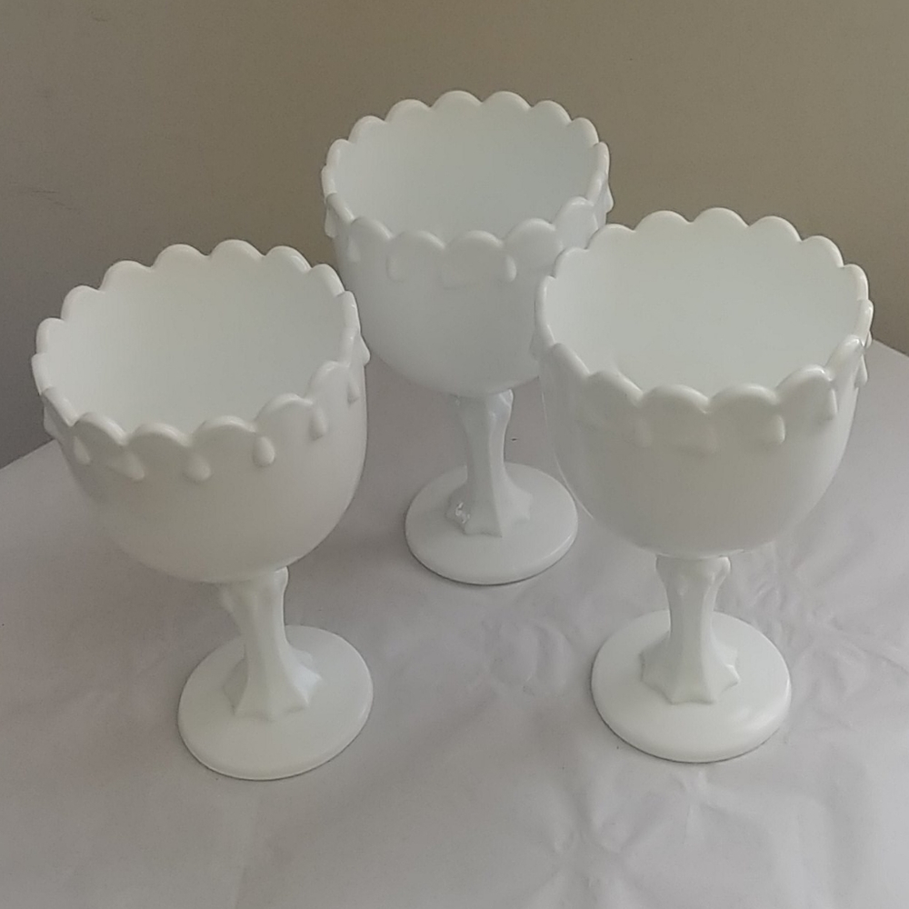 Final 3 Vintage Milk Glass Goblets